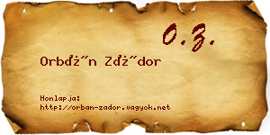 Orbán Zádor névjegykártya